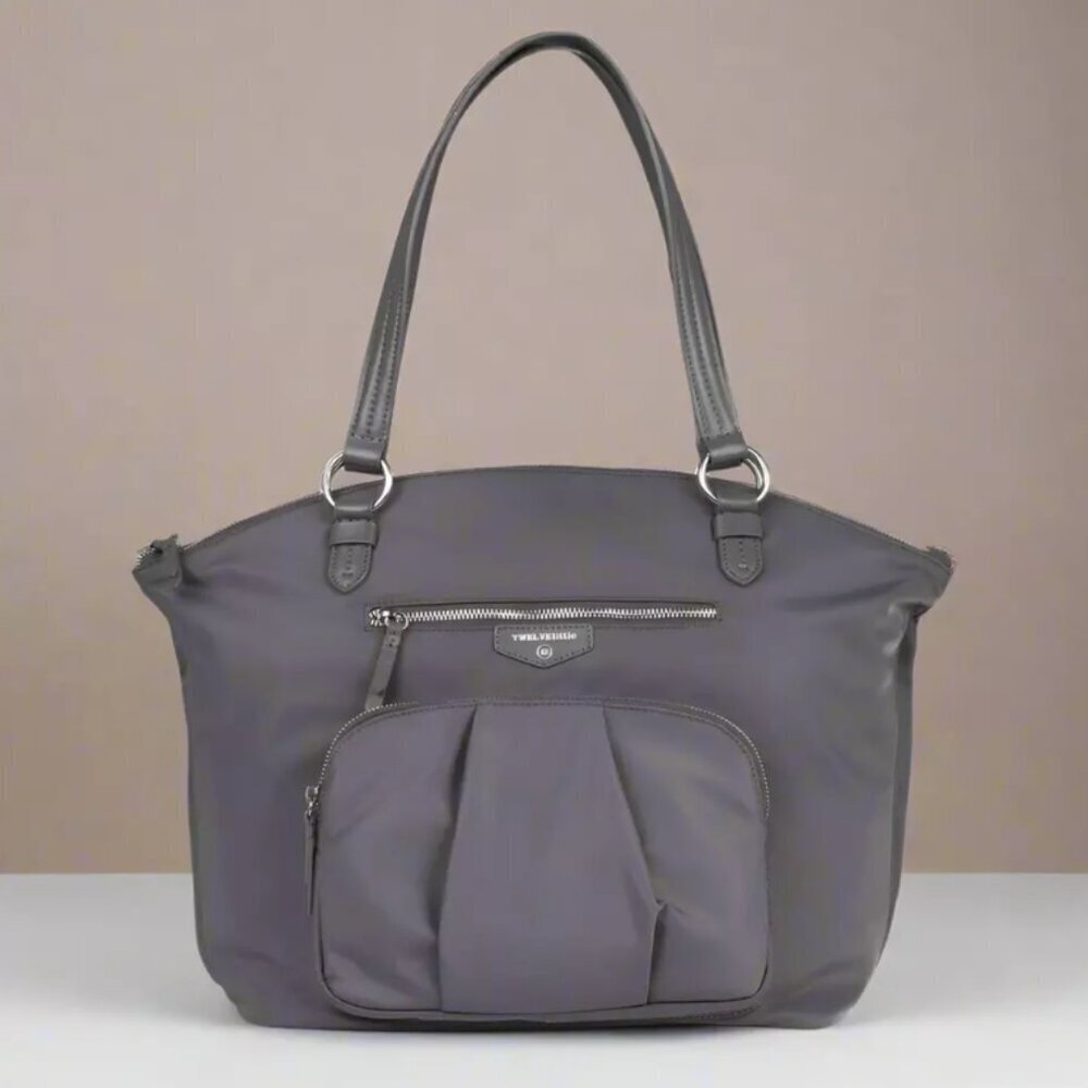 TWELVElittle Large Diaper Bag Gray Allure Nylon Tote Crossbody Baby Shoulder Bag